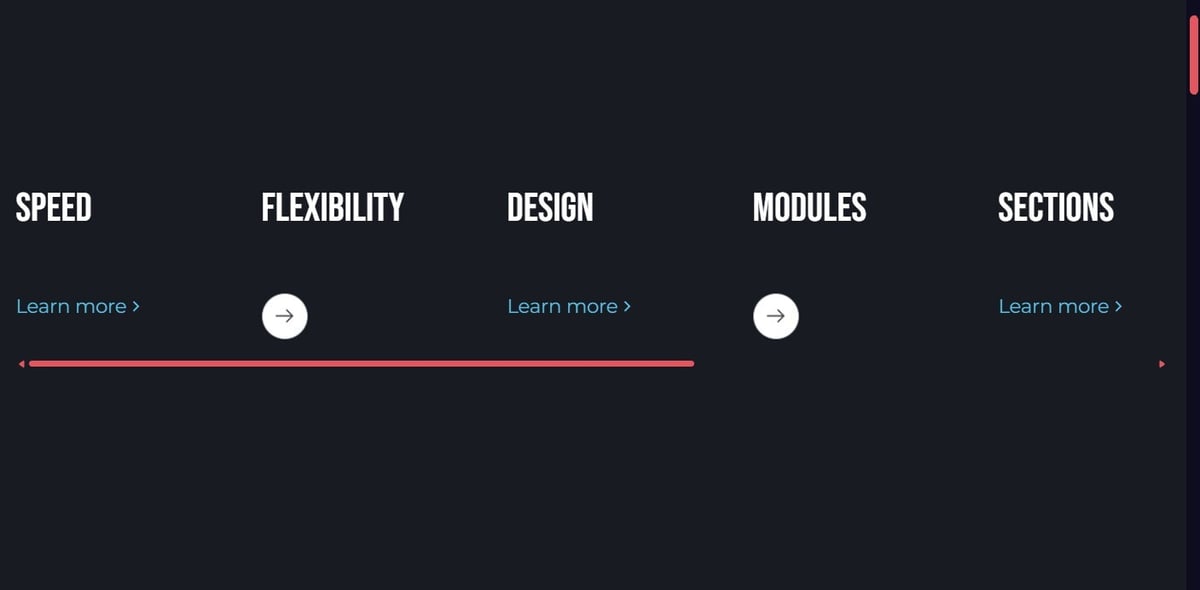 Preview of the Peerless horizontal scrolling cards section
